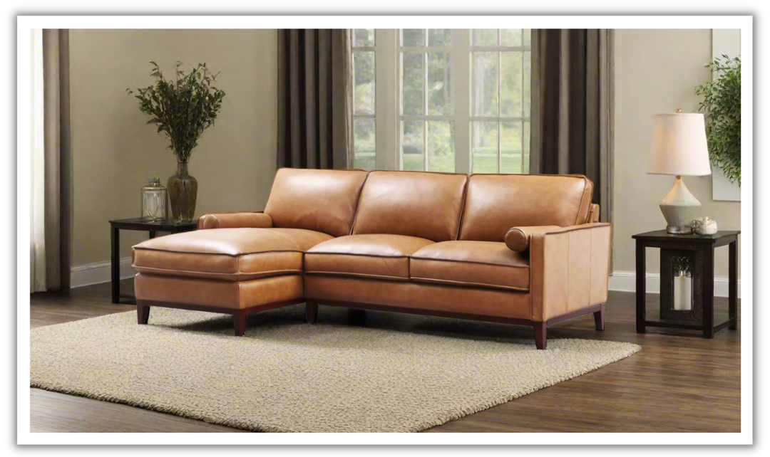 Gio Italia Harper 3-Seater Tan Leather Sectional Chaise-jenniferfurniture.com
