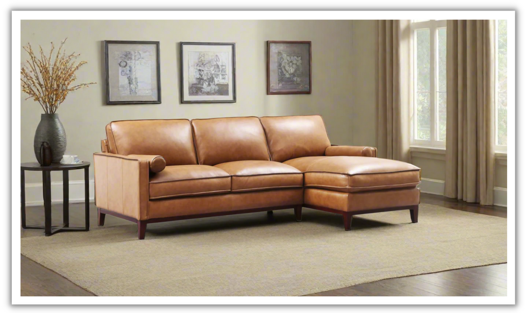 Gio Italia Harper 3-Seater Tan Leather Sectional Chaise-jenniferfurniture.com