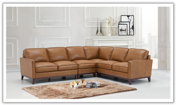 Gio Italia Harper 5-Seater L-Shaped Tan Leather Sectional Sofa