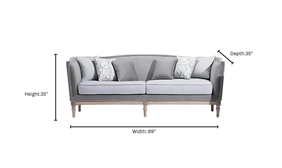 Gio Italia Helios 3-Seater Gray Fabric Sofa with Nailhead Finish