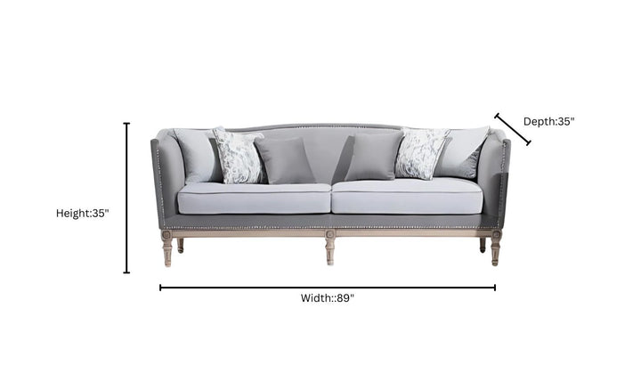 Gio Italia Helios 3-Seater Gray Fabric Sofa with Nailhead Finish