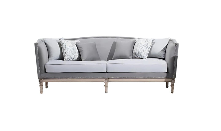 Gio Italia Helios 3-Seater Gray Fabric Sofa with Nailhead Finish