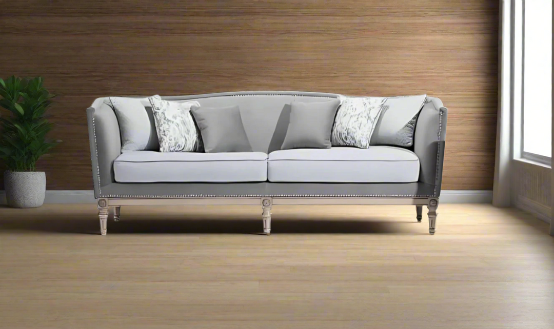 Gio Italia Helios 3-Seater Gray Fabric Sofa with Nailhead Finish