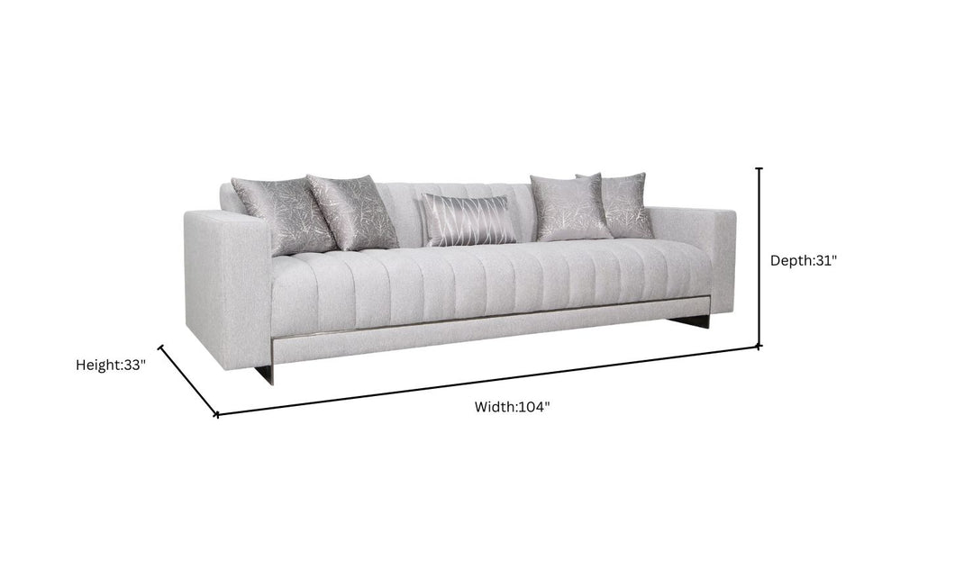 Klaussner Talento 3-Seater Long Tufted Gray Fabric Sofa with Track Arms