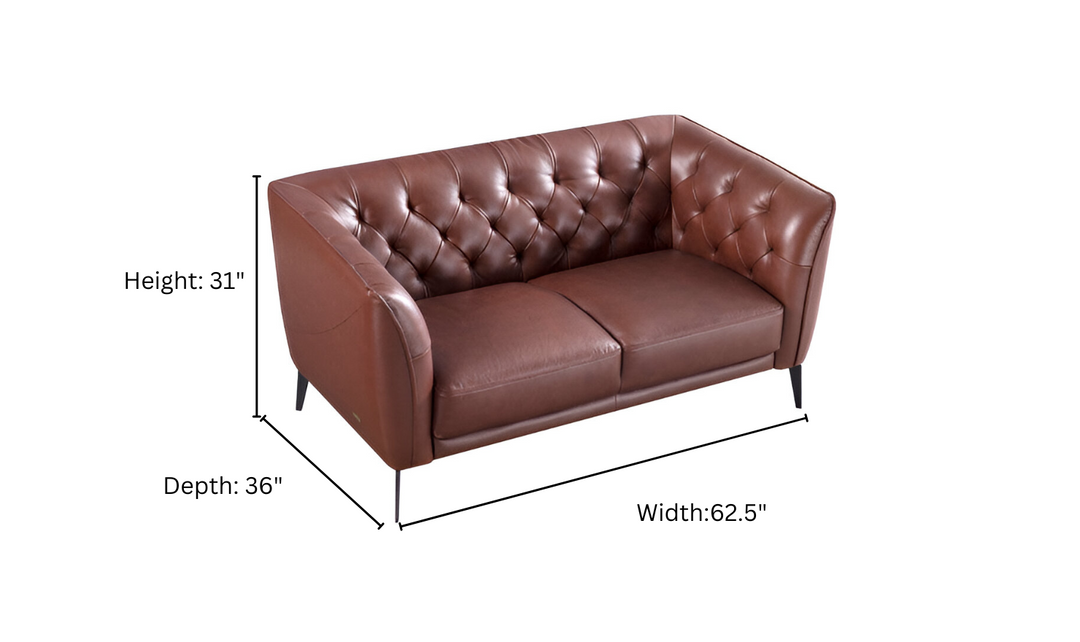 Gio Italia Signiya Classic Leather Tufted Back Loveseat with Cushion Arms