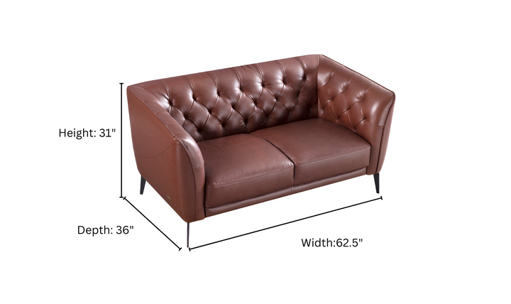 Gio Italia Signiya Classic Leather Tufted Back Loveseat with Cushion Arms