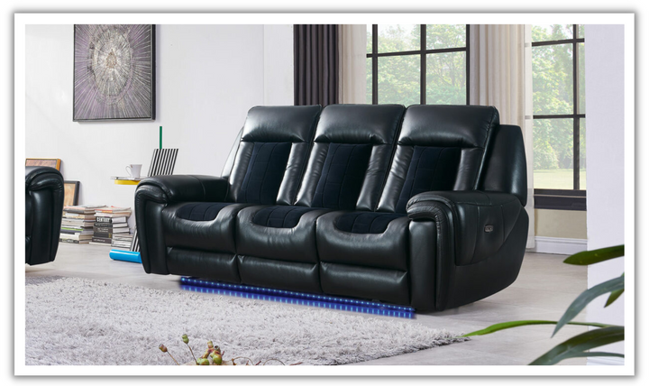 Global Furniture Blanche 3-Seater Black Velvet Power Recliner Sofa-jennifer furniture