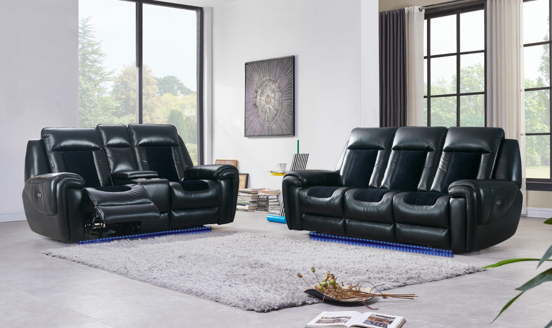 Global Furniture Blanche 3-Seater Black Velvet Power Recliner Sofa-jennifer furniture