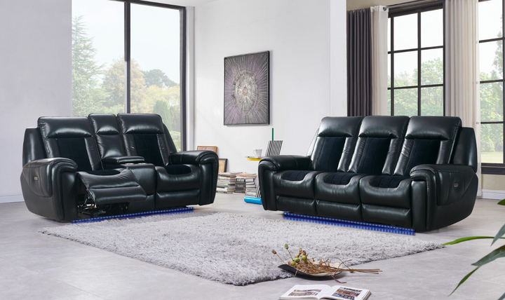 Global Furniture Blanche 3-Seater Black Velvet Power Recliner Sofa-jennifer furniture