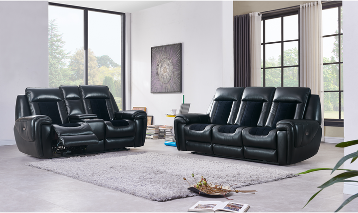Global Furniture Blanche 3-Seater Black Velvet Power Recliner Sofa