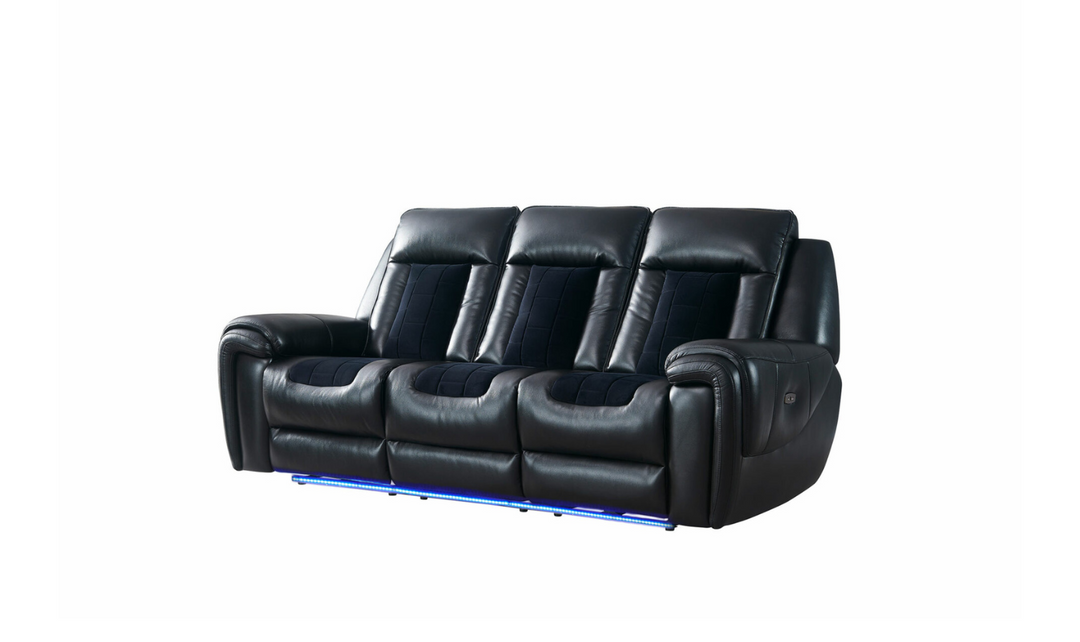 Global Furniture Blanche 3-Seater Black Velvet Power Recliner Sofa