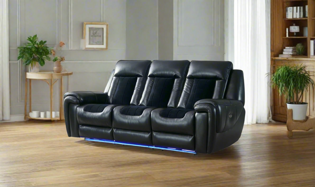 Global Furniture Blanche 3-Seater Black Velvet Power Recliner Sofa-jennifer furniture