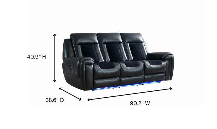 Global Furniture Blanche 3-Seater Black Velvet Power Recliner Sofa-jennifer furniture
