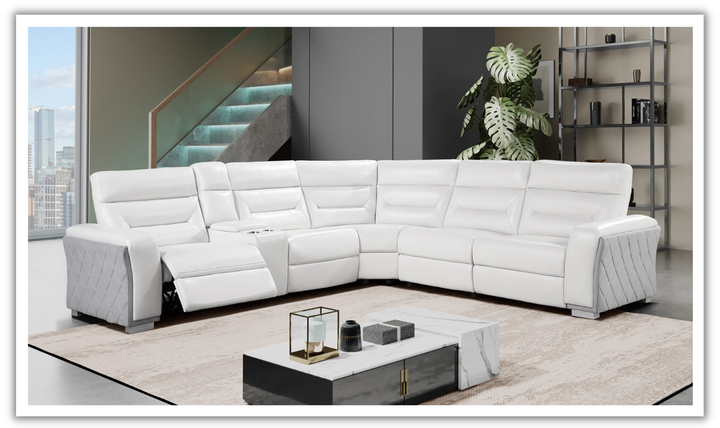 Global Furniture Blanche White Fabric Sectional Sofa With Power Recliners