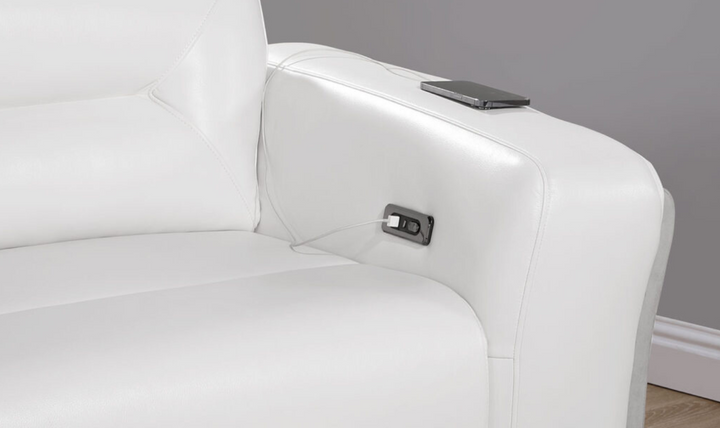 Global Furniture Blanche White Fabric Sectional Sofa With Power Recliners