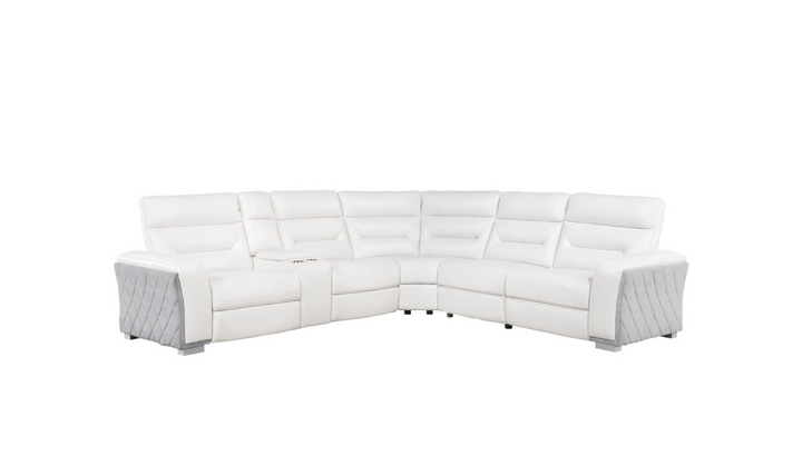 Global Furniture Blanche White Fabric Sectional Sofa With Power Recliners