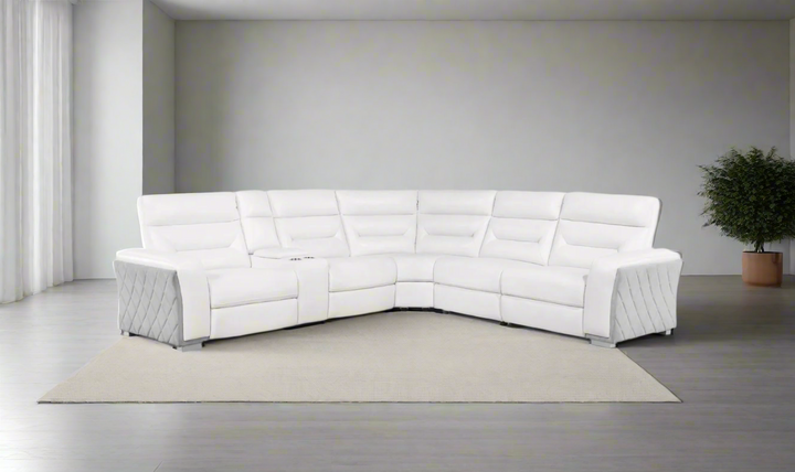 Global Furniture Blanche White Fabric Sectional Sofa With Power Recliners