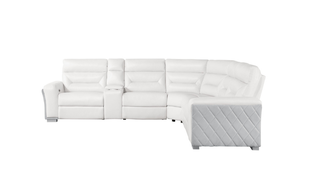 Global Furniture Blanche White Fabric Sectional Sofa With Power Recliners