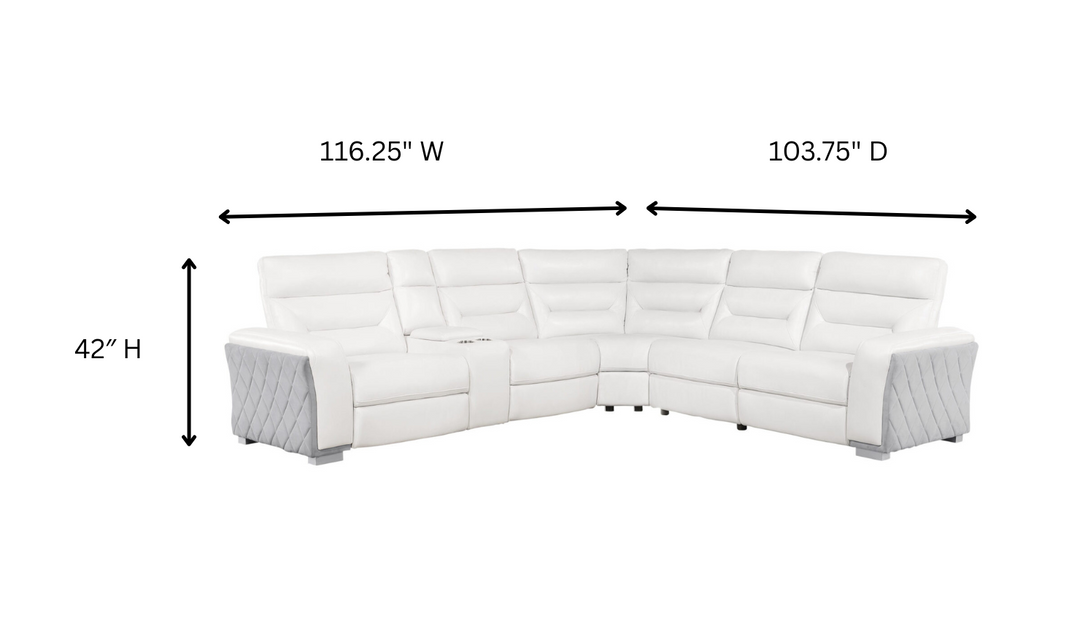 Global Furniture Blanche White Fabric Sectional Sofa With Power Recliners