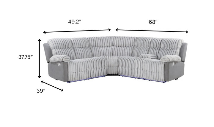 Global Furniture Civico 4-Seater Gray Fabric Sectional Sofa With LED