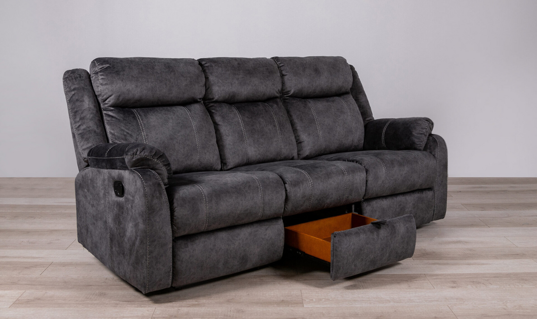 Global Furniture Domino 3-Seater Granite Fabric Recliner Sofa