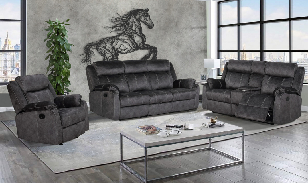 Global Furniture Domino 3-Seater Granite Fabric Recliner Sofa