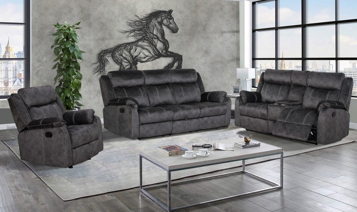 Global Furniture Domino 3-Seater Granite Fabric Recliner Sofa