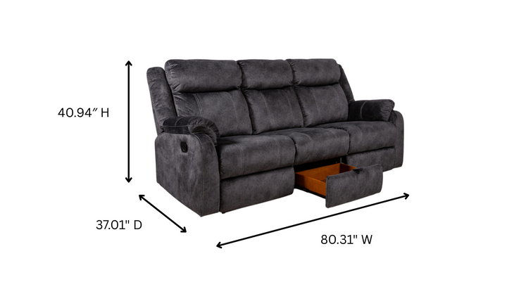 Global Furniture Domino 3-Seater Granite Fabric Recliner Sofa