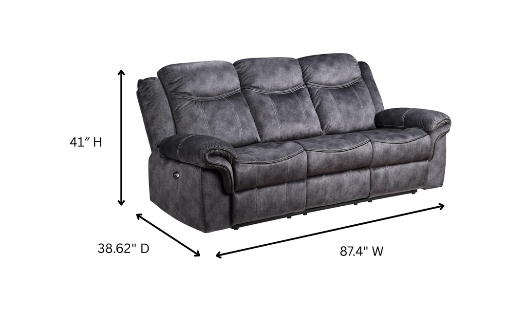 Global Furniture Domino 3-Seater Granite Fabric Recliner Sofa