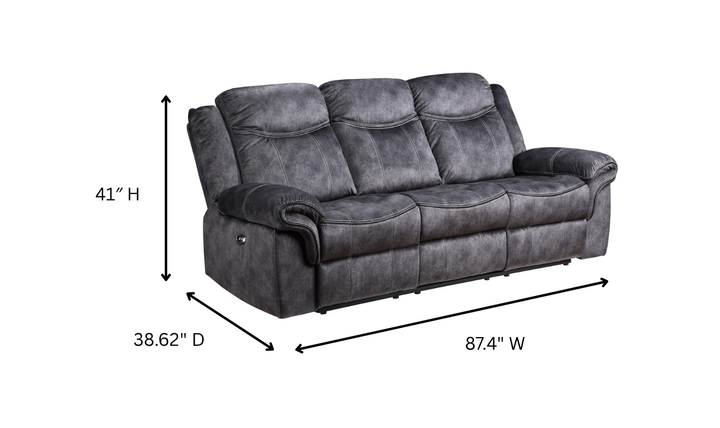 Global Furniture Domino 3-Seater Granite Fabric Recliner Sofa