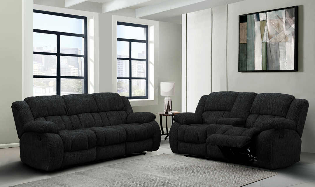 Global Furniture Ebony 3-Seater Fabric Reclining Sofa-jennifer furniture