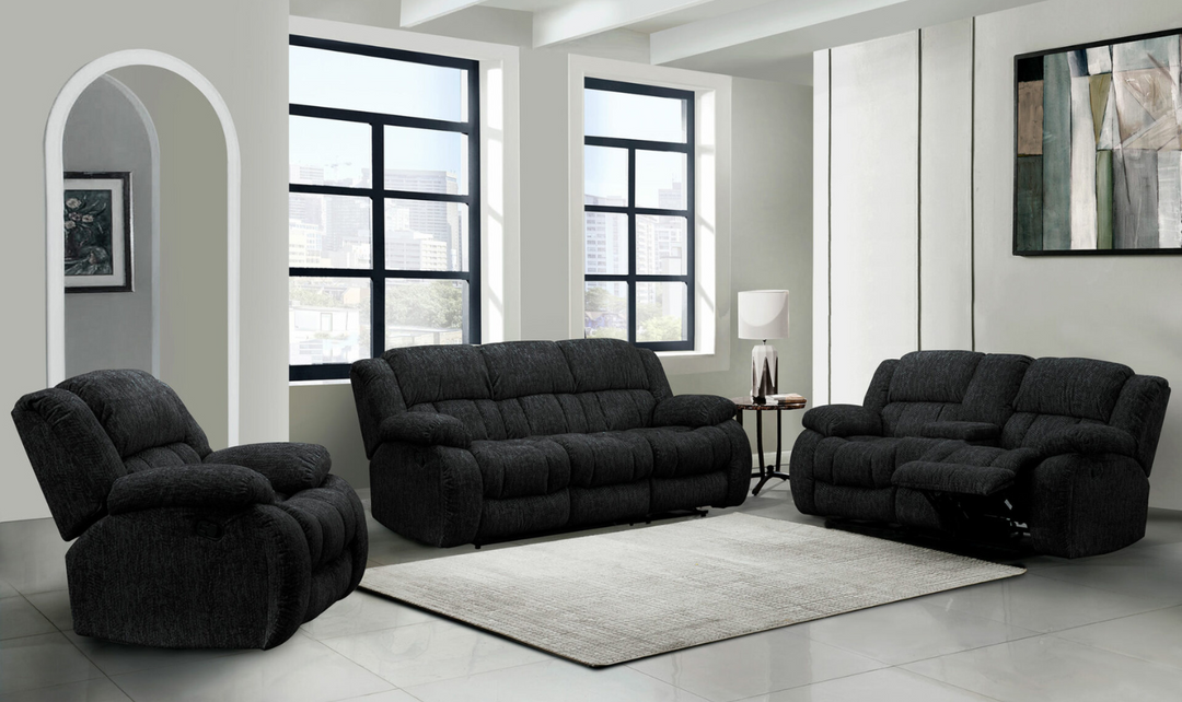 Global Furniture Ebony 3-Seater Fabric Reclining Sofa