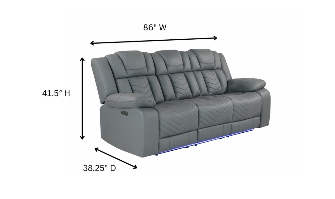 Global Furniture Gray 3-Seater Fabric Power Reclining Sofa