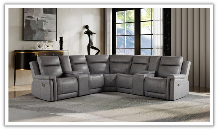 Global Furniture Greige 4-Seater Fabric Recliner Sectional Sofa