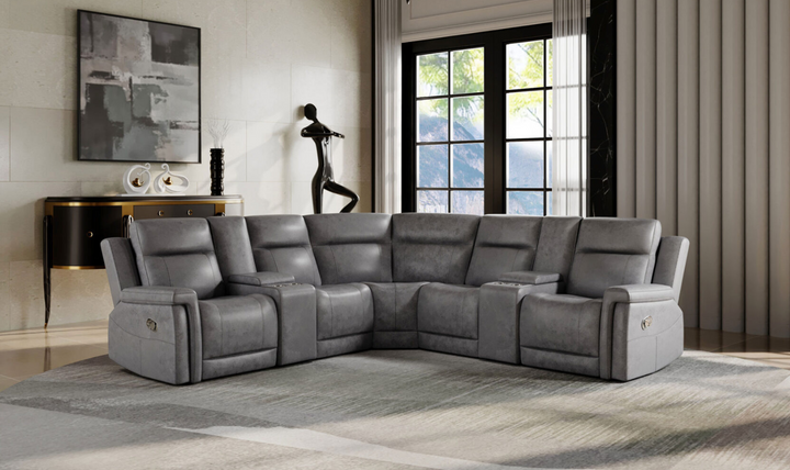Global Furniture Greige 4-Seater Fabric Recliner Sectional Sofa