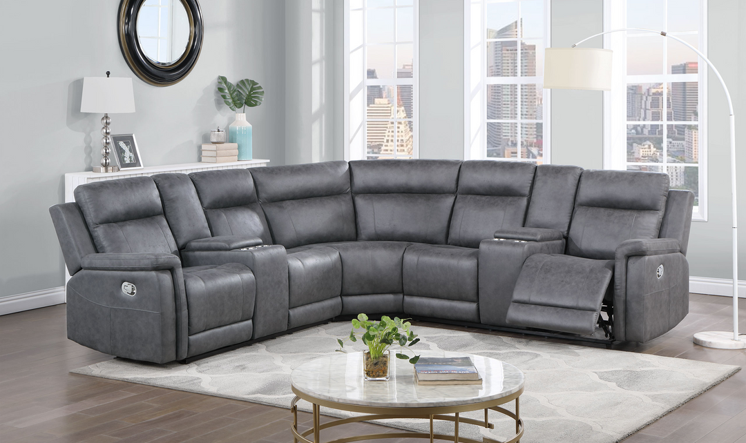 Global Furniture Greige 4-Seater Fabric Recliner Sectional Sofa