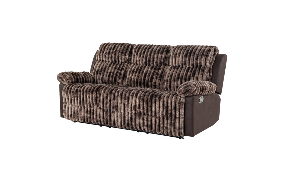 Global Furniture Lusso 3-Seater Brown Fabric Recliner Sofa