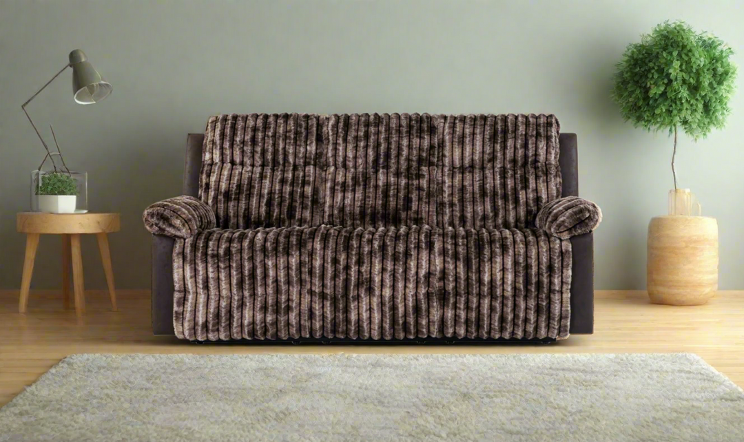 Global Furniture Lusso 3-Seater Brown Fabric Recliner Sofa