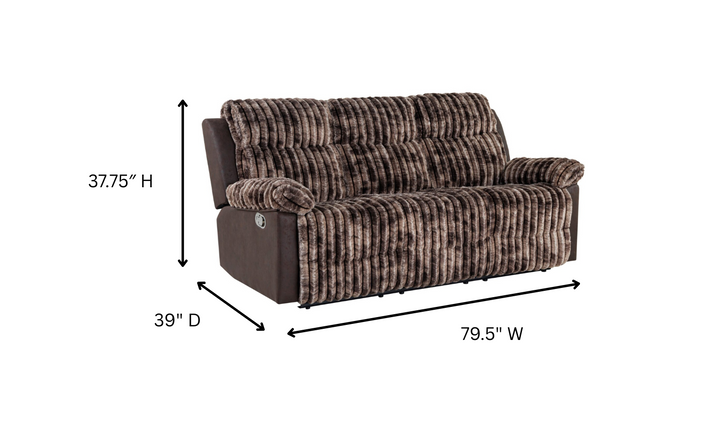 Global Furniture Lusso 3-Seater Brown Fabric Recliner Sofa