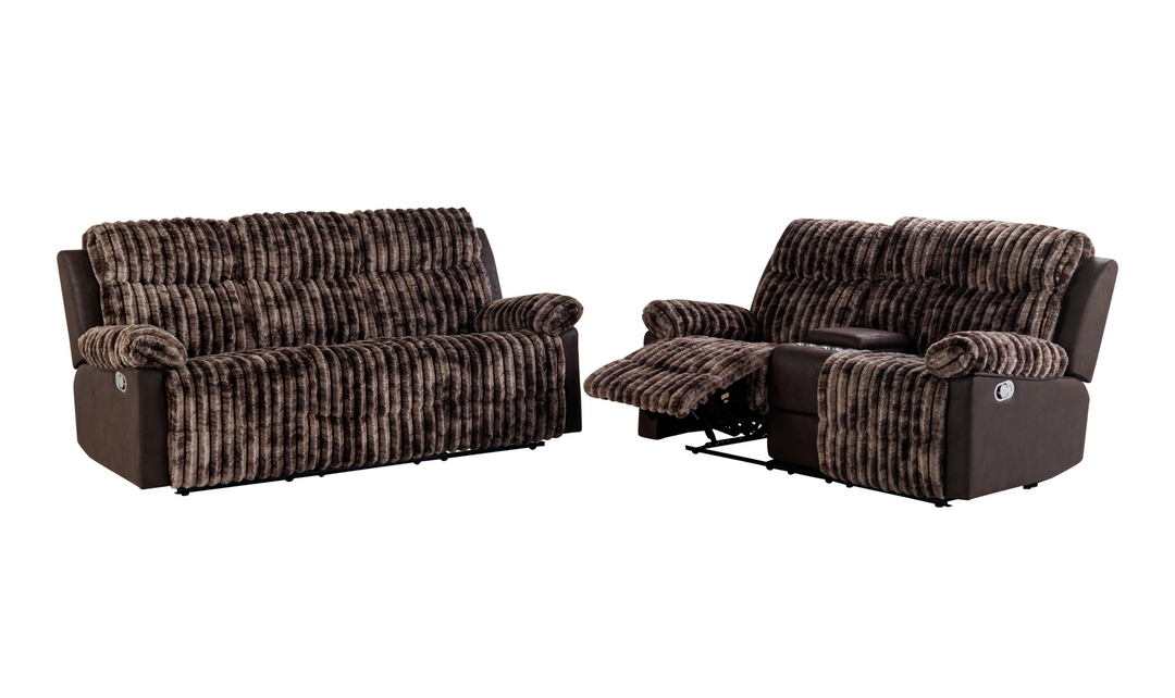 Global Furniture Lusso 3-Seater Brown Fabric Recliner Sofa
