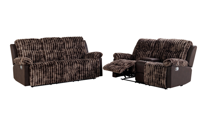 Global Furniture Lusso 3-Seater Brown Fabric Recliner Sofa