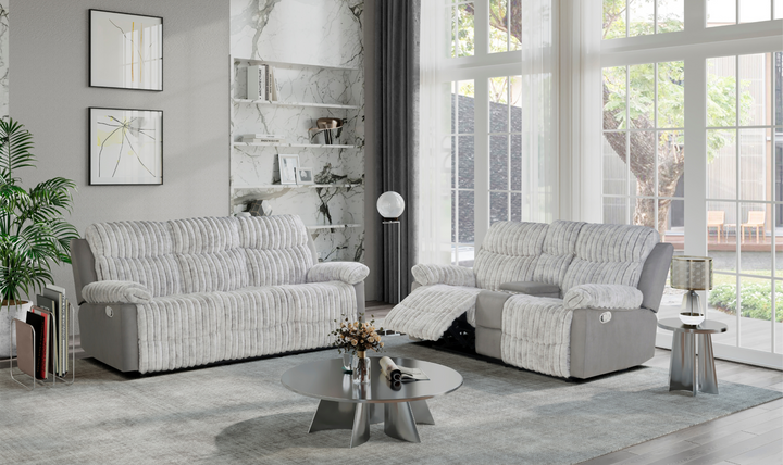 Global Furniture Lusso 3-Seater Gray Fabric Recliner Sofa