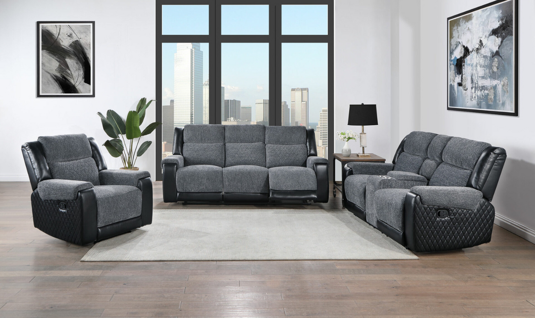 Global Furniture Veilwalkers 3-Seater Gray Fabric Recliner Sofa