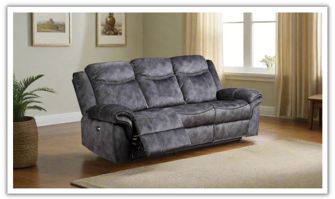 Global Furniture Domino 3-Seater Granite Fabric Recliner Sofa