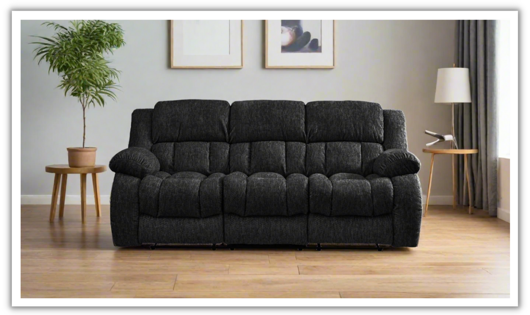 Global Furniture Ebony 3-Seater Fabric Reclining Sofa-jennifer furniture