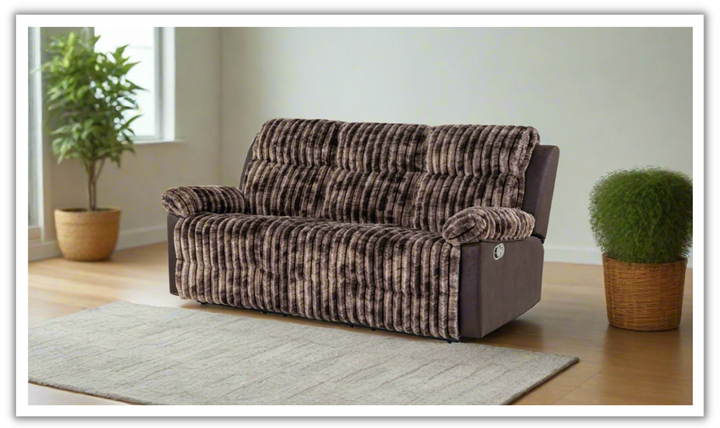 Global Furniture Lusso 3-Seater Brown Fabric Recliner Sofa