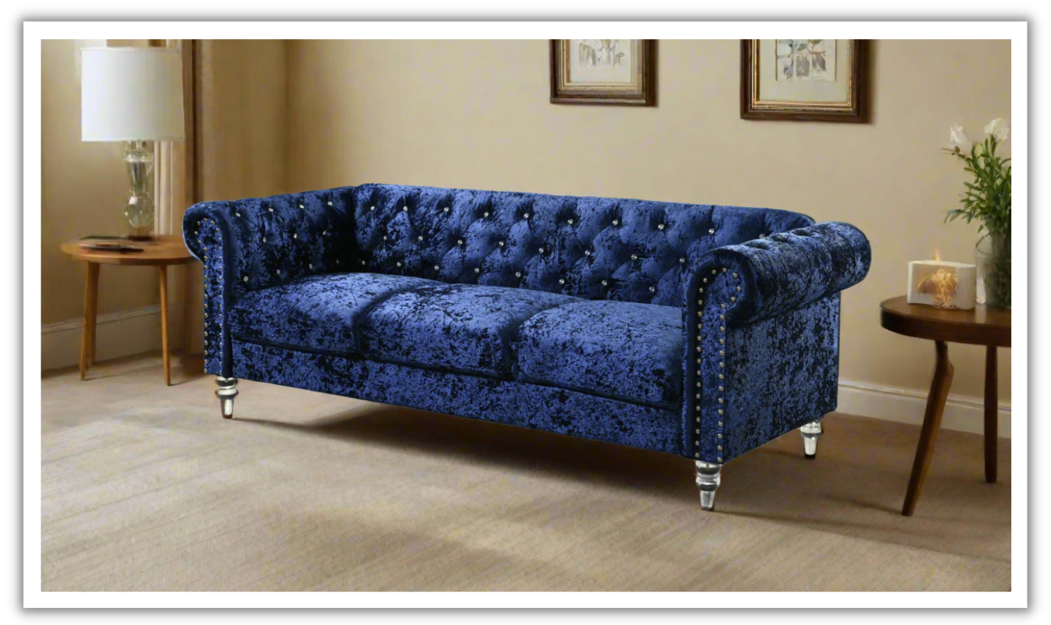 Buy Global Furniture Stone 3-Seater Crystal Tufted Velvet Sofa