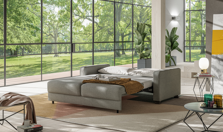 Luonto Hampton Stone Fabric Sleeper Sofa with Foam Mattress-Jennifer Furniture