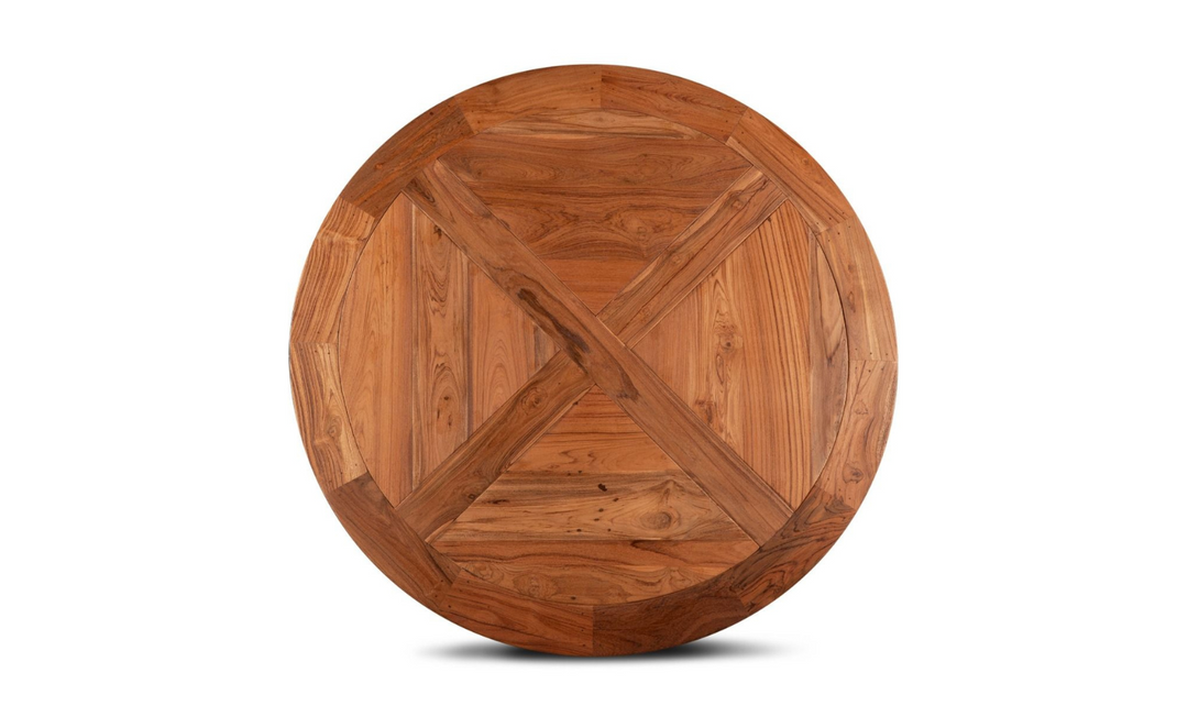 HTD Bowery Brown Adjustable Round Dining Table in Natural Teak-Jennifer Furniture