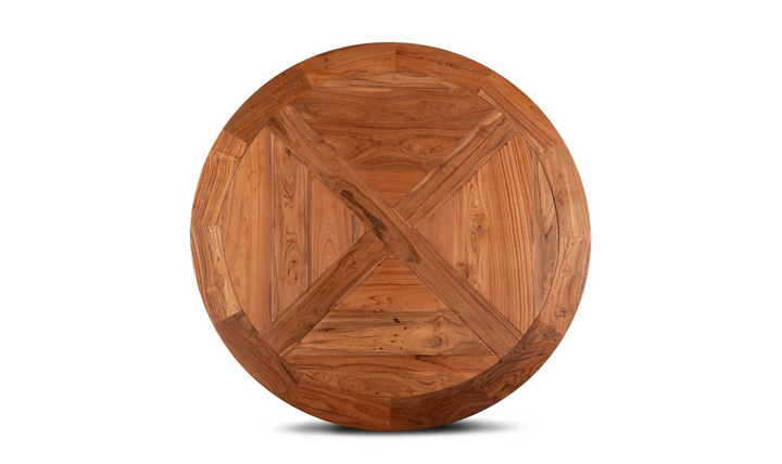 HTD Bowery Brown Adjustable Round Dining Table in Natural Teak-Jennifer Furniture